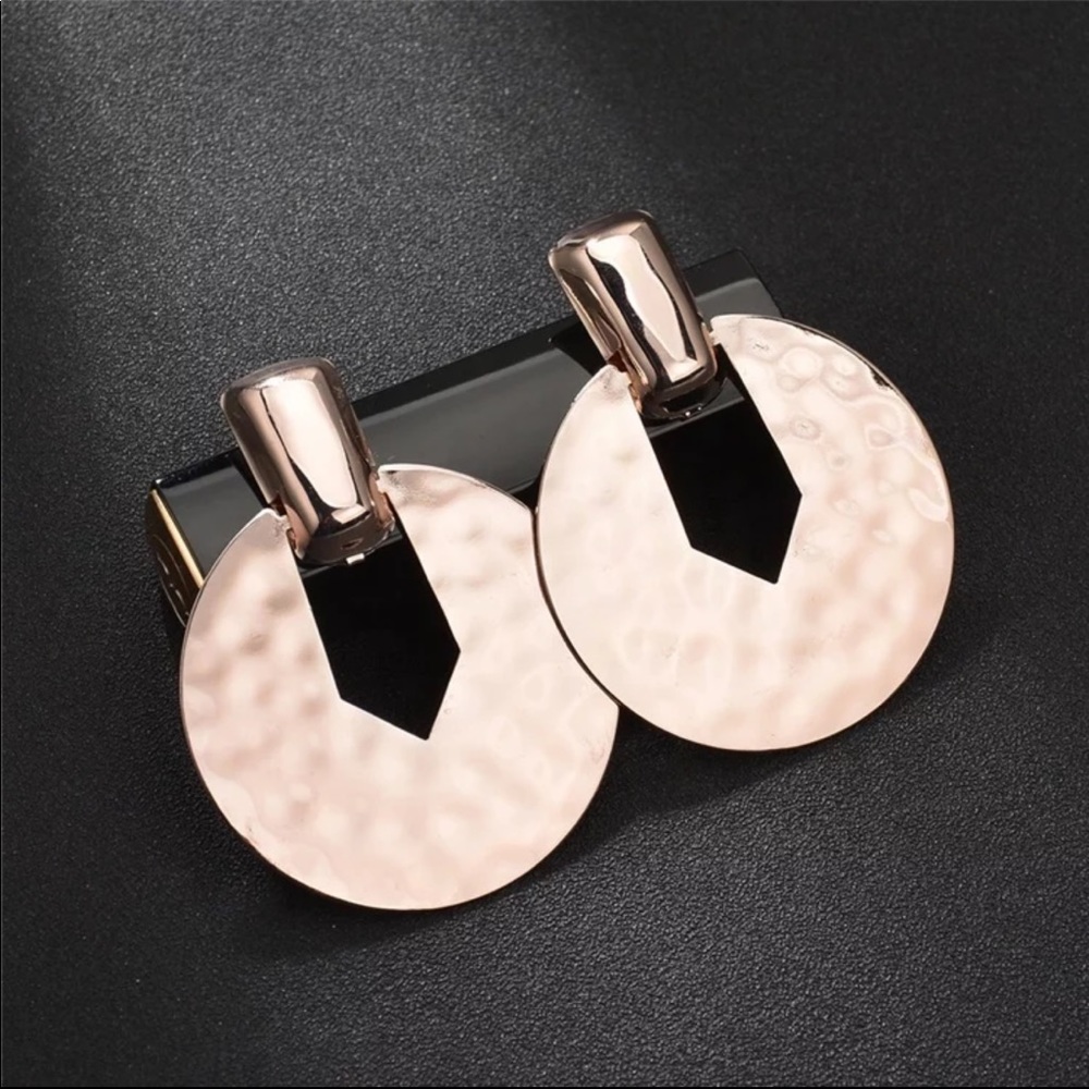 🔥GEOMETRIC STATEMENT EARRINGS🔥ROSE GOLD ROUND DROP EARRINGS - Picture 1 of 4